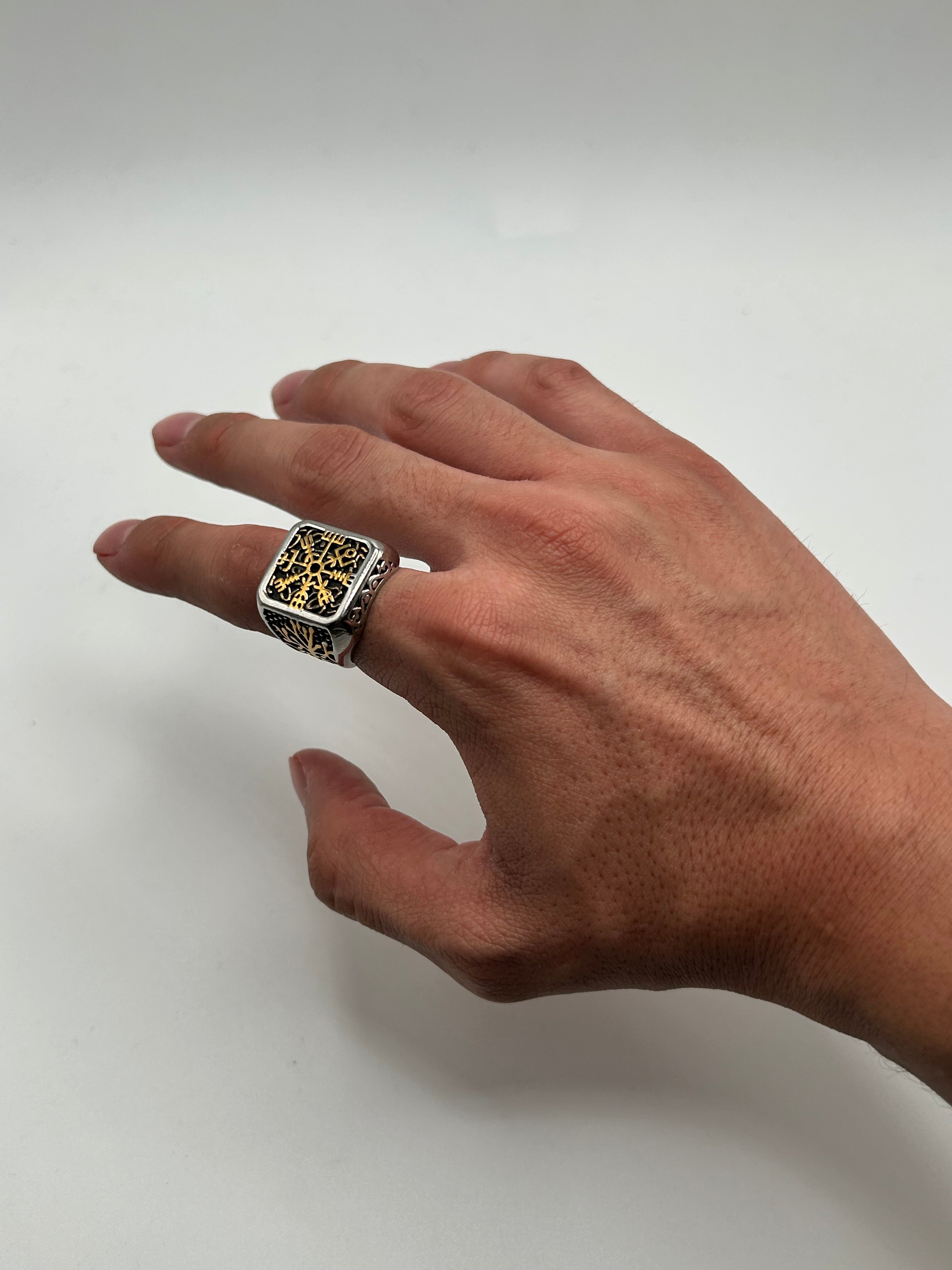 316L Stainless Steel Square Vegvísir Ring - Relic Series