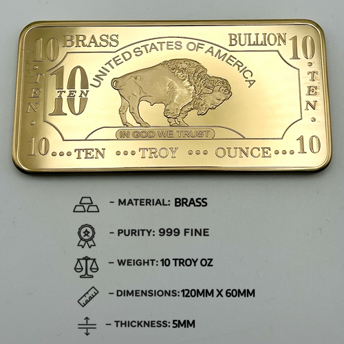 10 TROY OZ .999 Fine Brass Bar - Aurelix Bullion