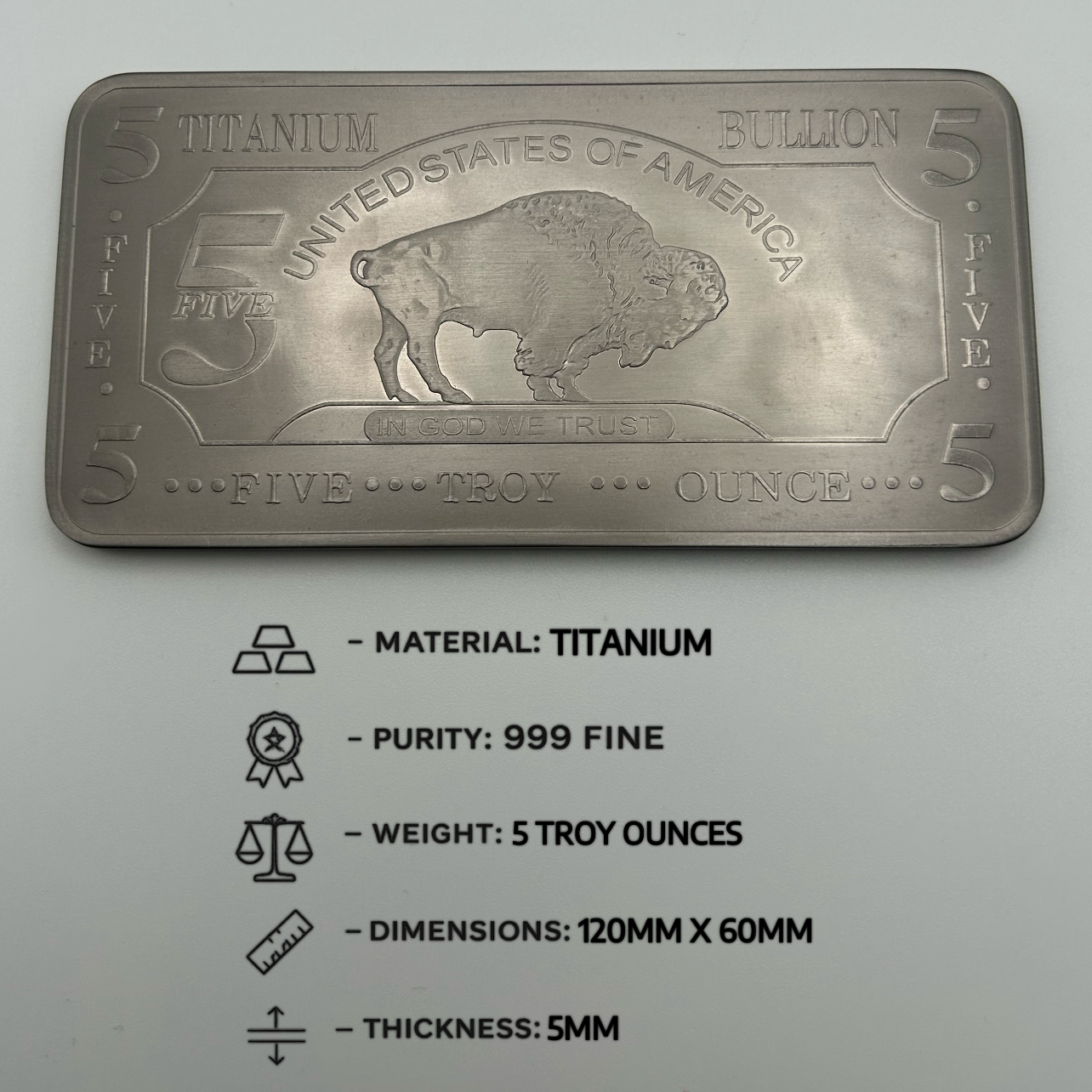 5 TROY OZ .999 Fine Titanium Bar - Aurelix Bullion