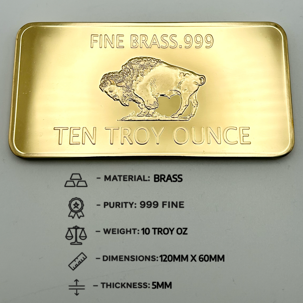 10 TROY OZ .999 Fine Brass Bar - Aurelix Bullion