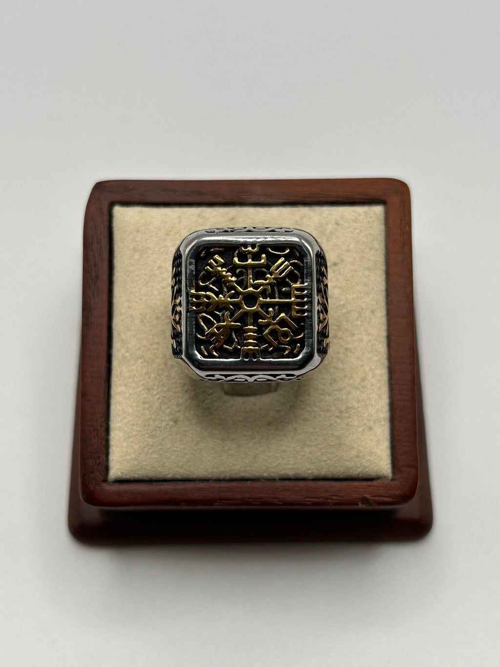 316L Stainless Steel Square Vegvísir Ring - Relic Series