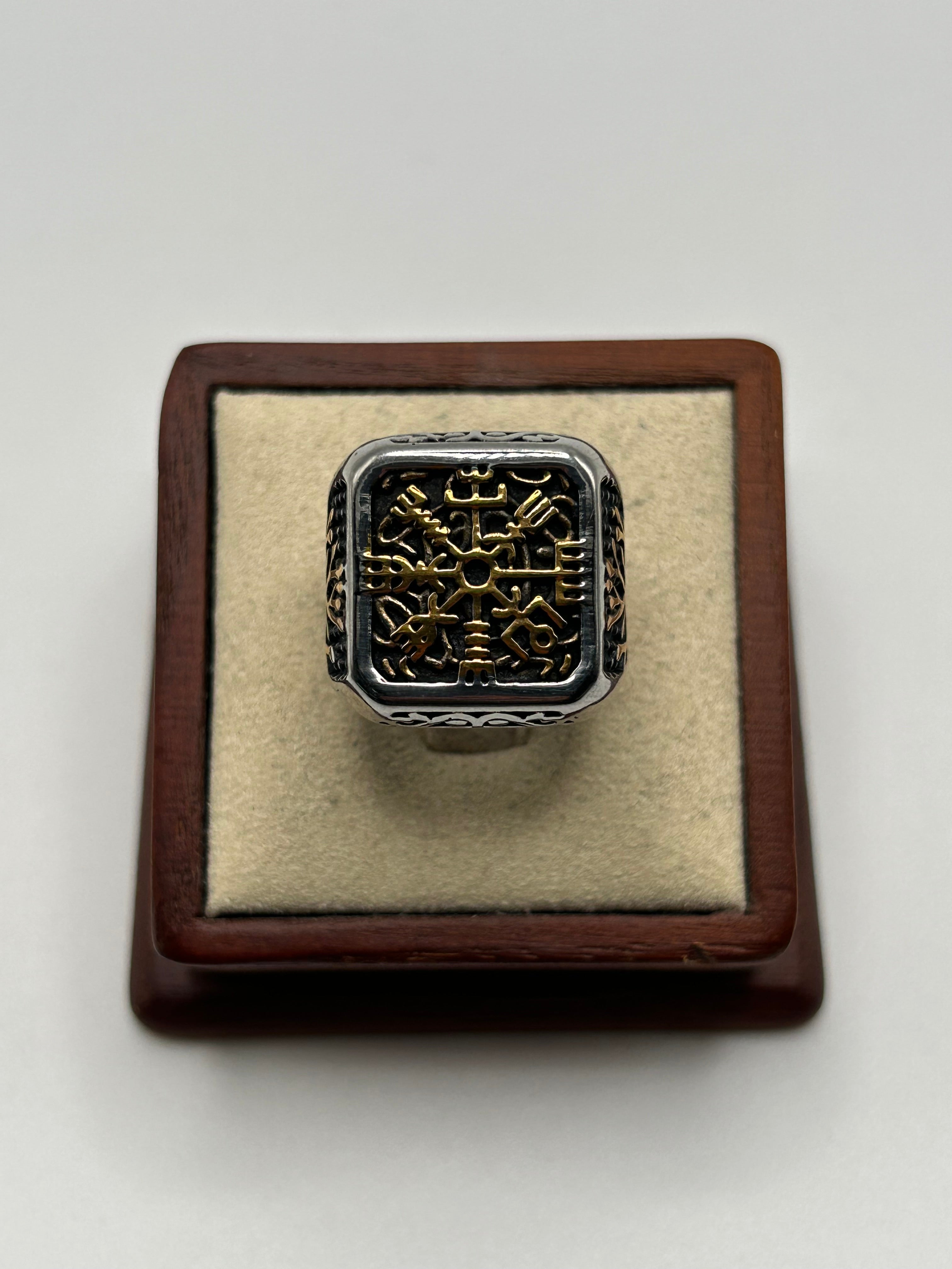 316L Stainless Steel Square Vegvísir Ring - Relic Series