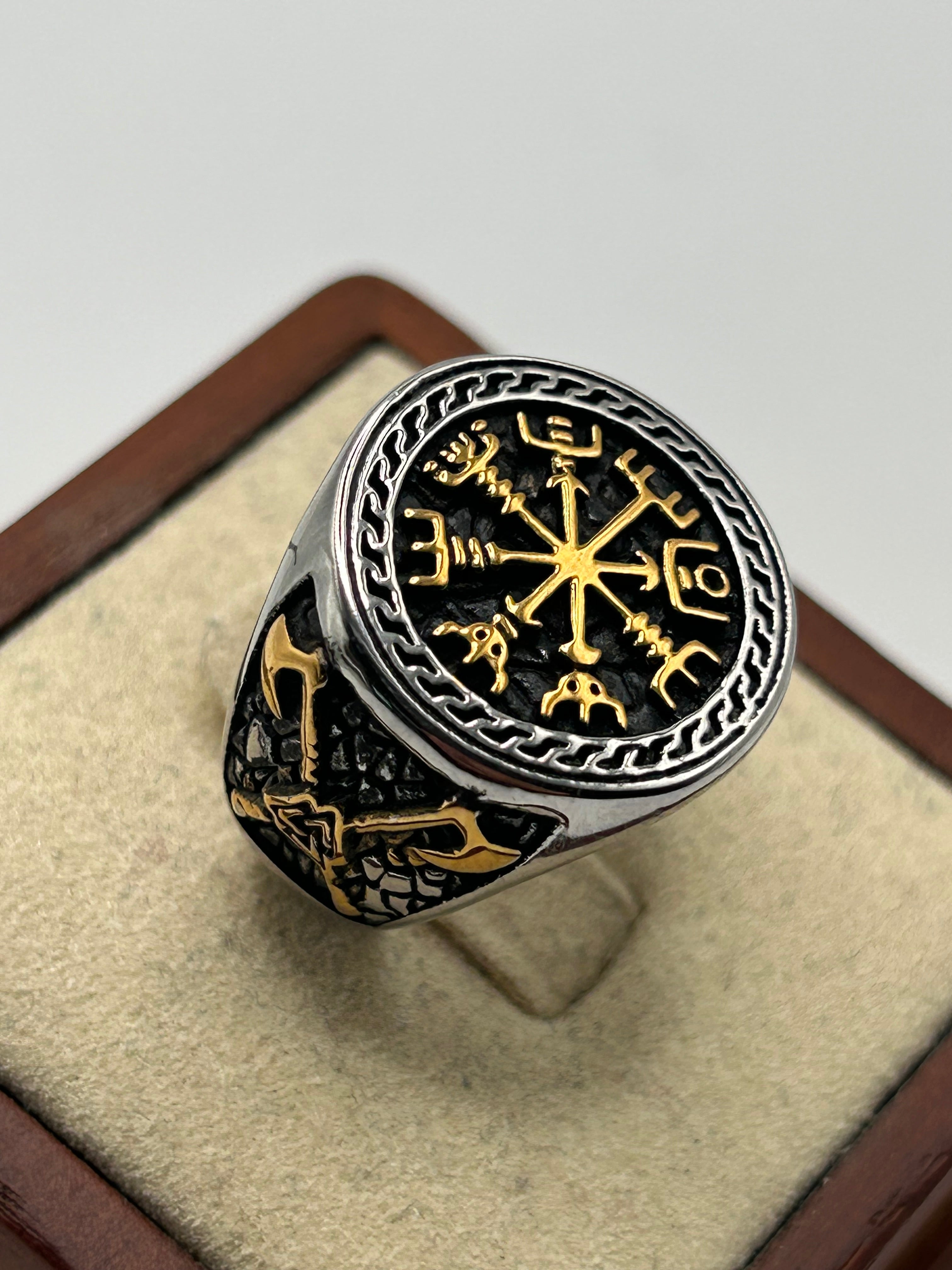 316L Stainless Steel Circle Vegvísir Ring - Relic Series