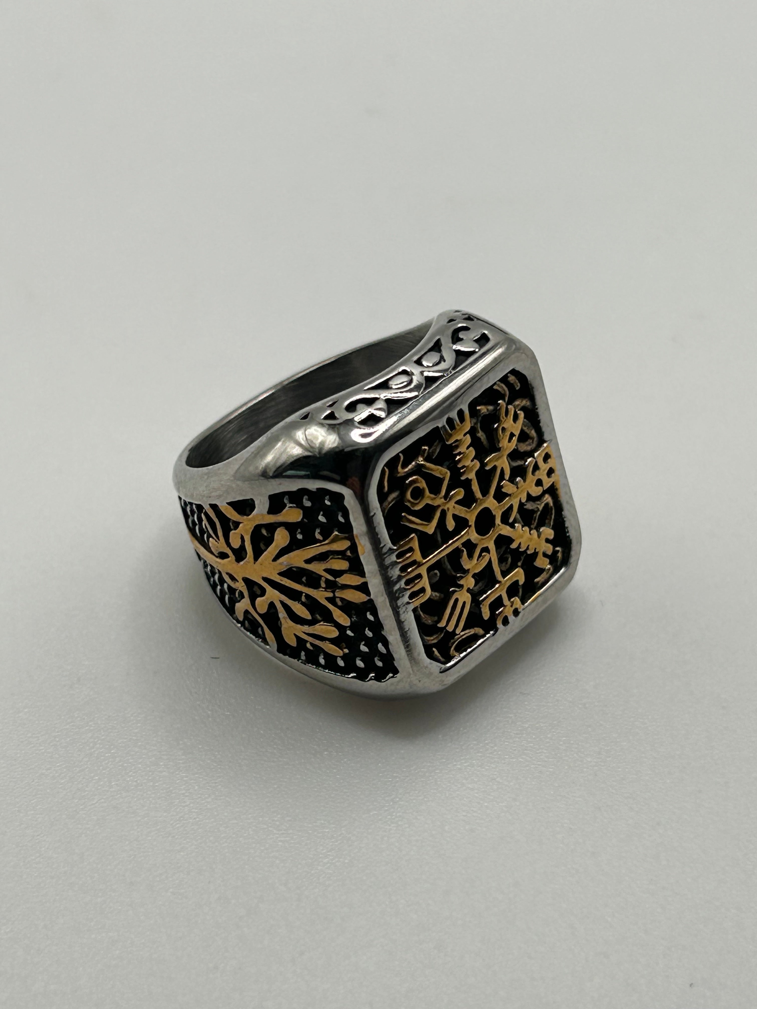 316L Stainless Steel Square Vegvísir Ring - Relic Series