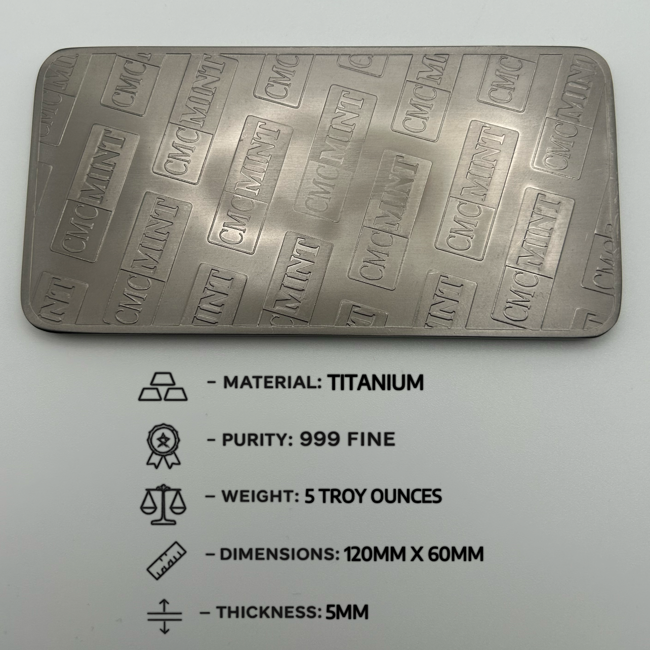 5 TROY OZ .999 Fine Titanium Bar - Aurelix Bullion