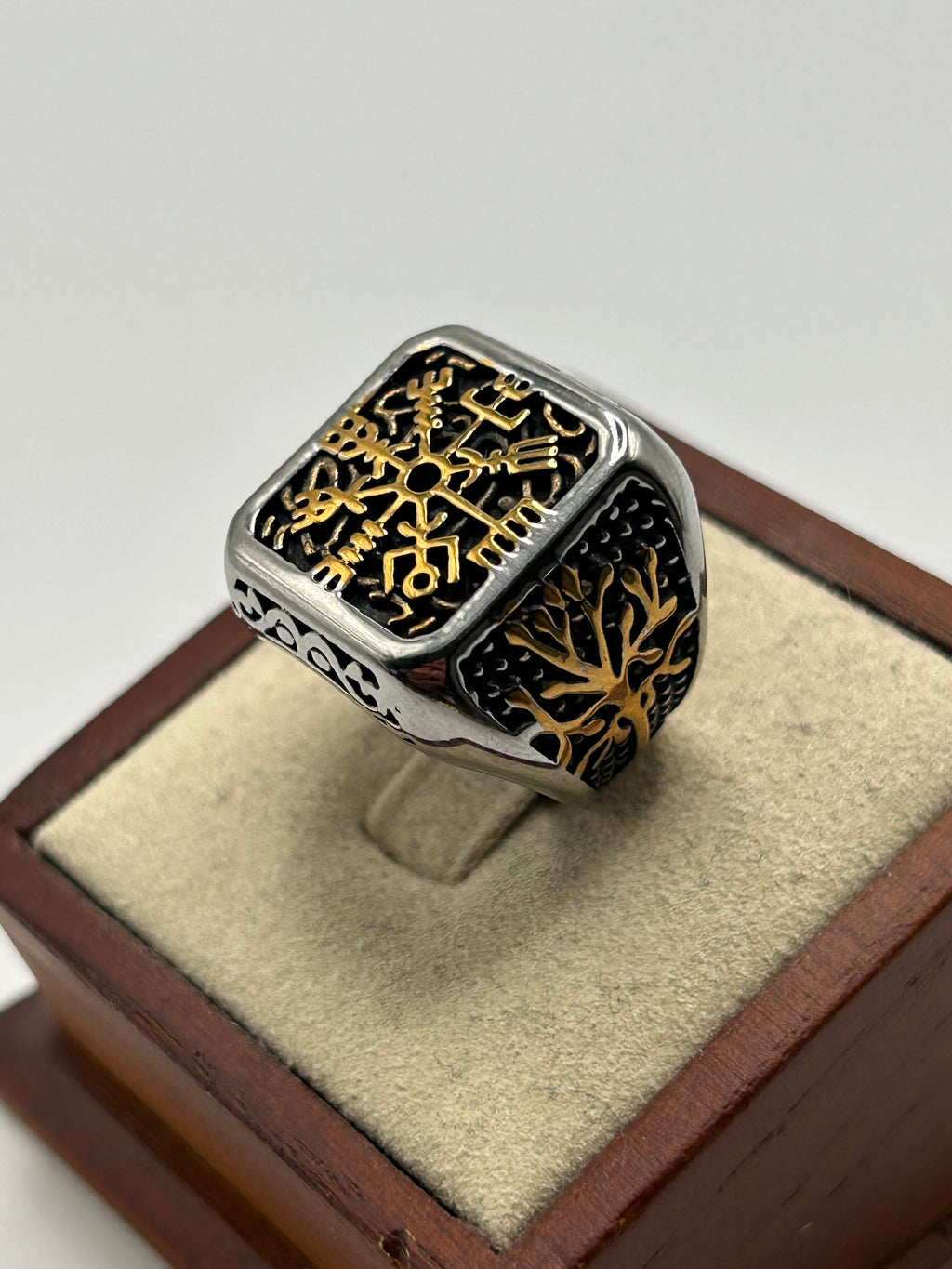 316L Stainless Steel Square Vegvísir Ring - Relic Series