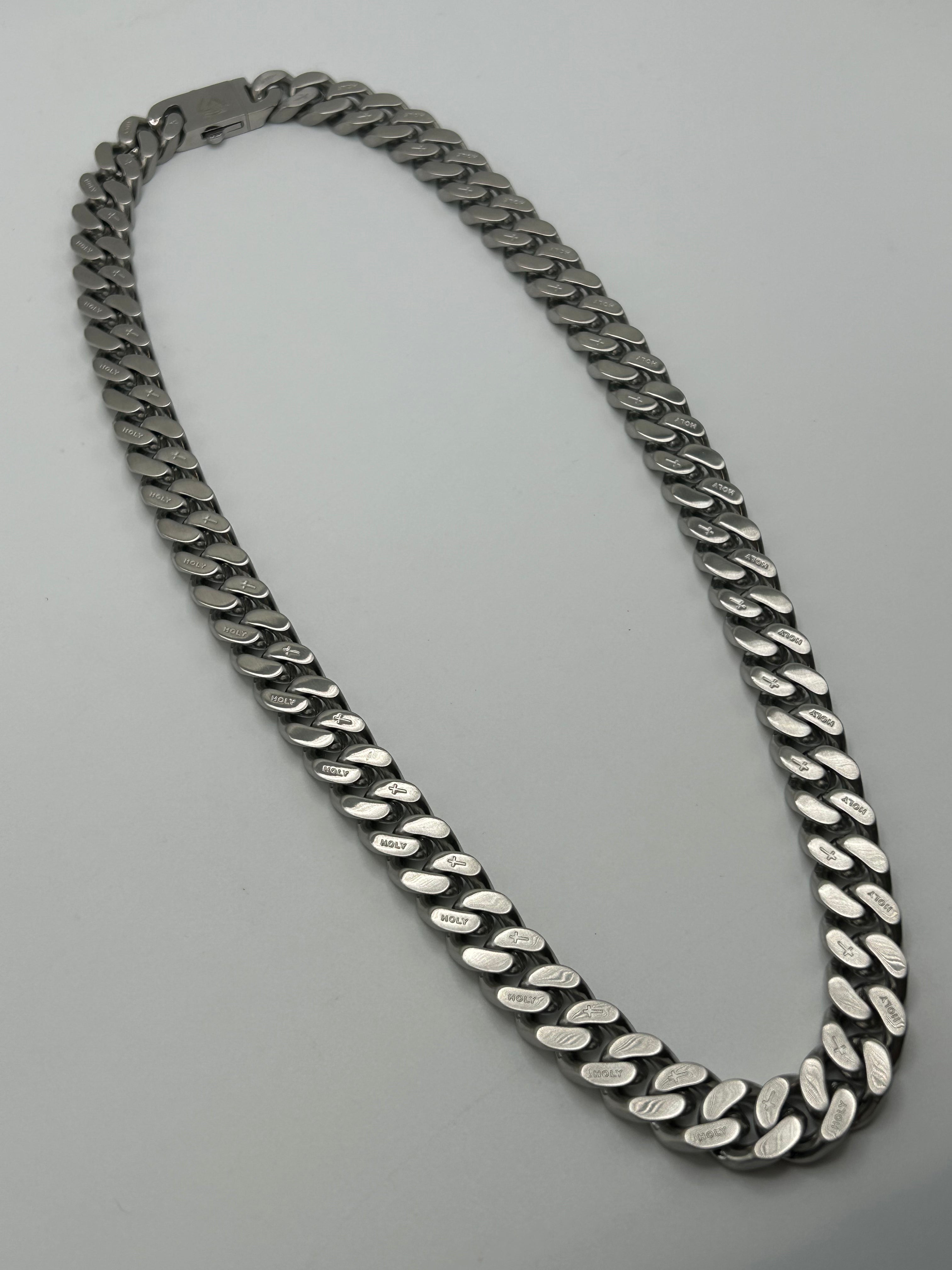 316L Stainless Steel Carved Cross Cuban Link Chain 13mm - 200+ Gram Reserve