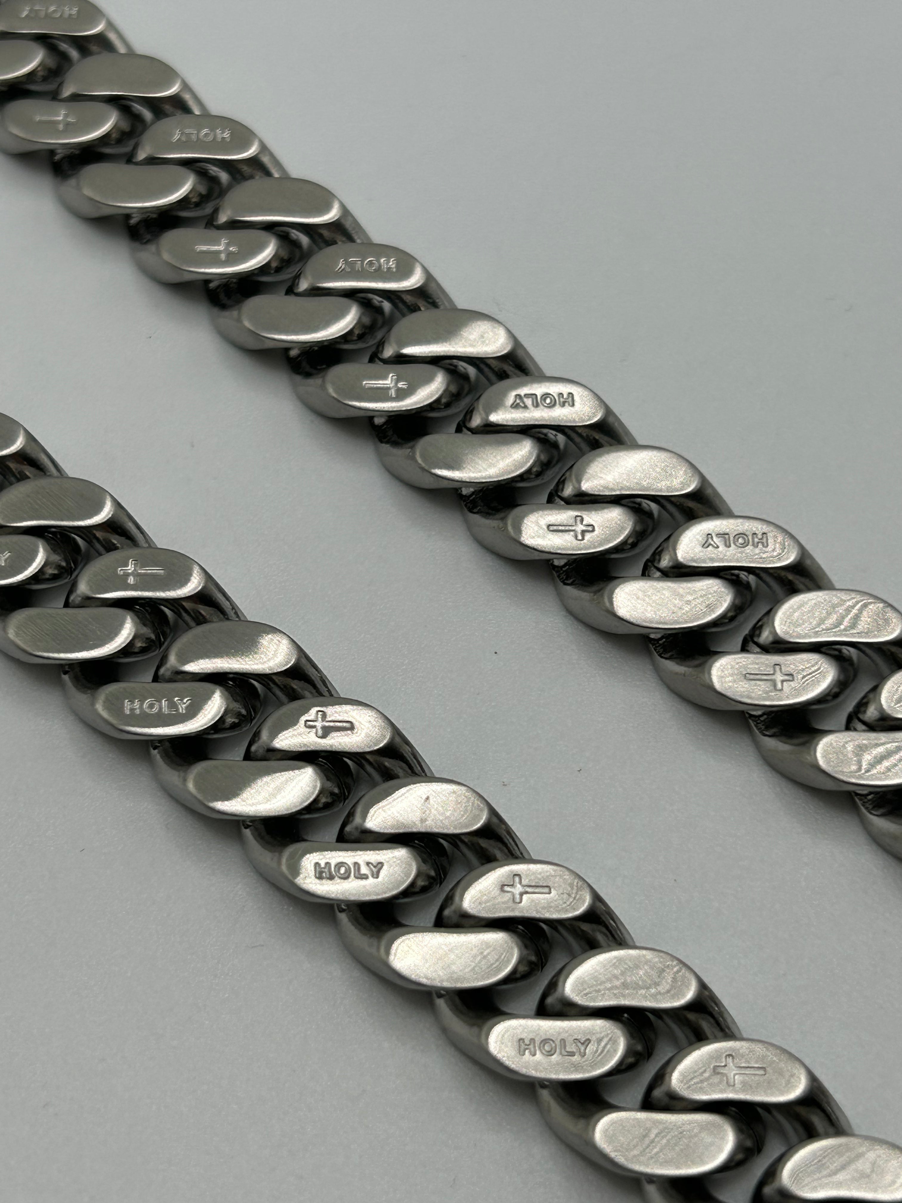 316L Stainless Steel Carved Cross Cuban Link Chain 13mm - 200+ Gram Reserve