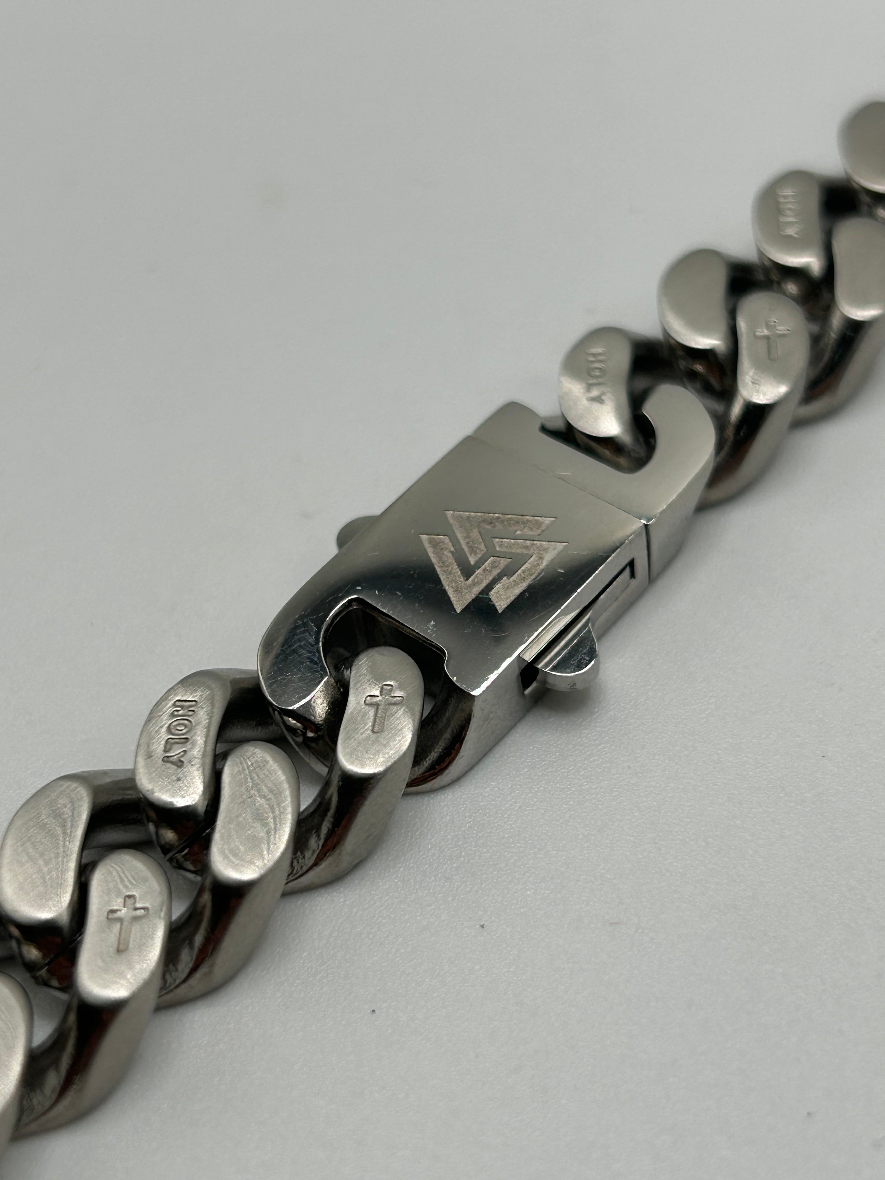 316L Stainless Steel Carved Cross Cuban Link Chain 13mm - 200+ Gram Reserve