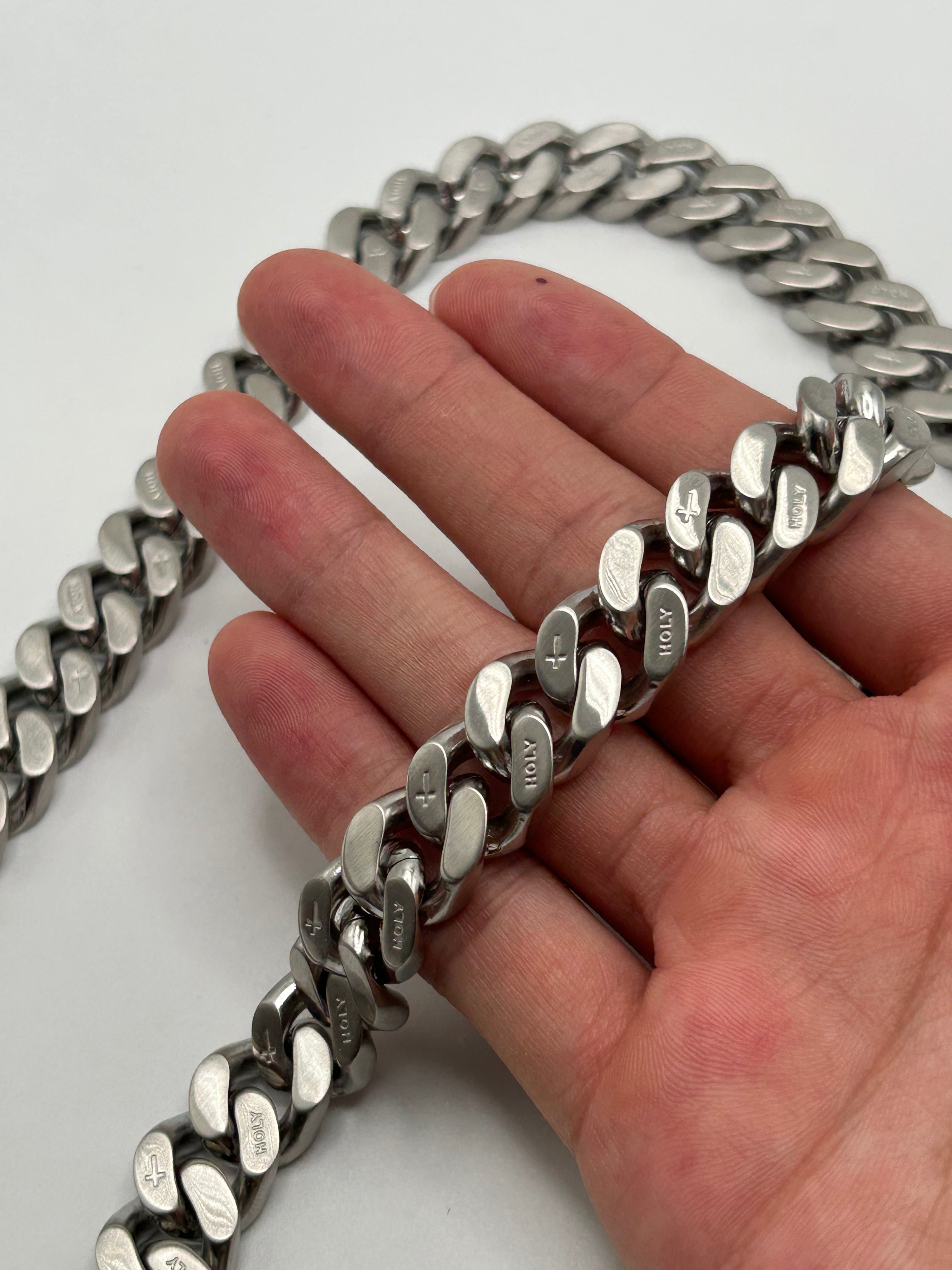 316L Stainless Steel Carved Cross Cuban Link Chain 13mm - 200+ Gram Reserve