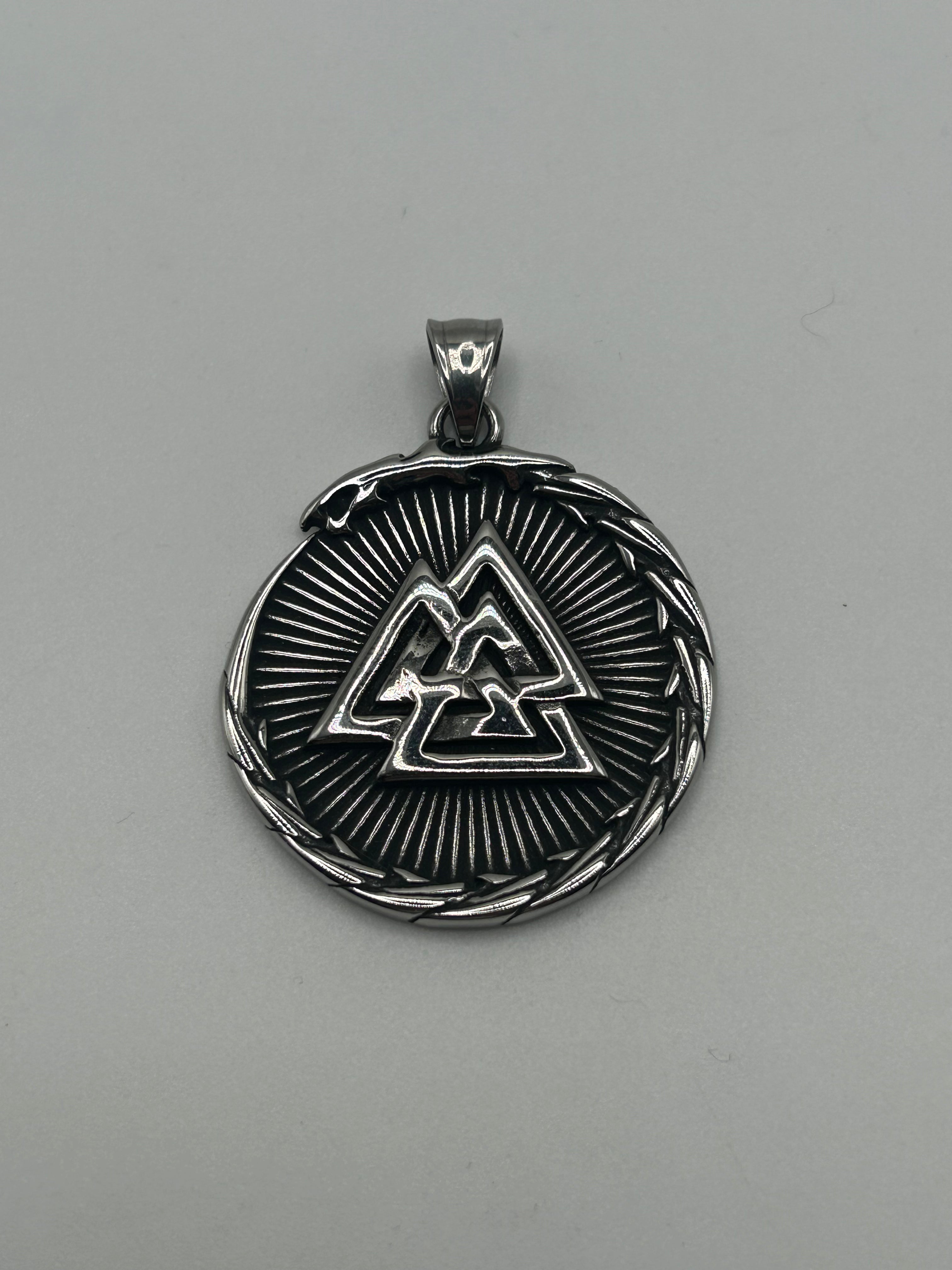316L Stainless Steel Circle Valknut Pendant - Relic Series