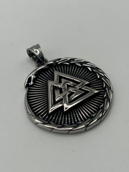 316L Stainless Steel Circle Valknut Pendant - Relic Series