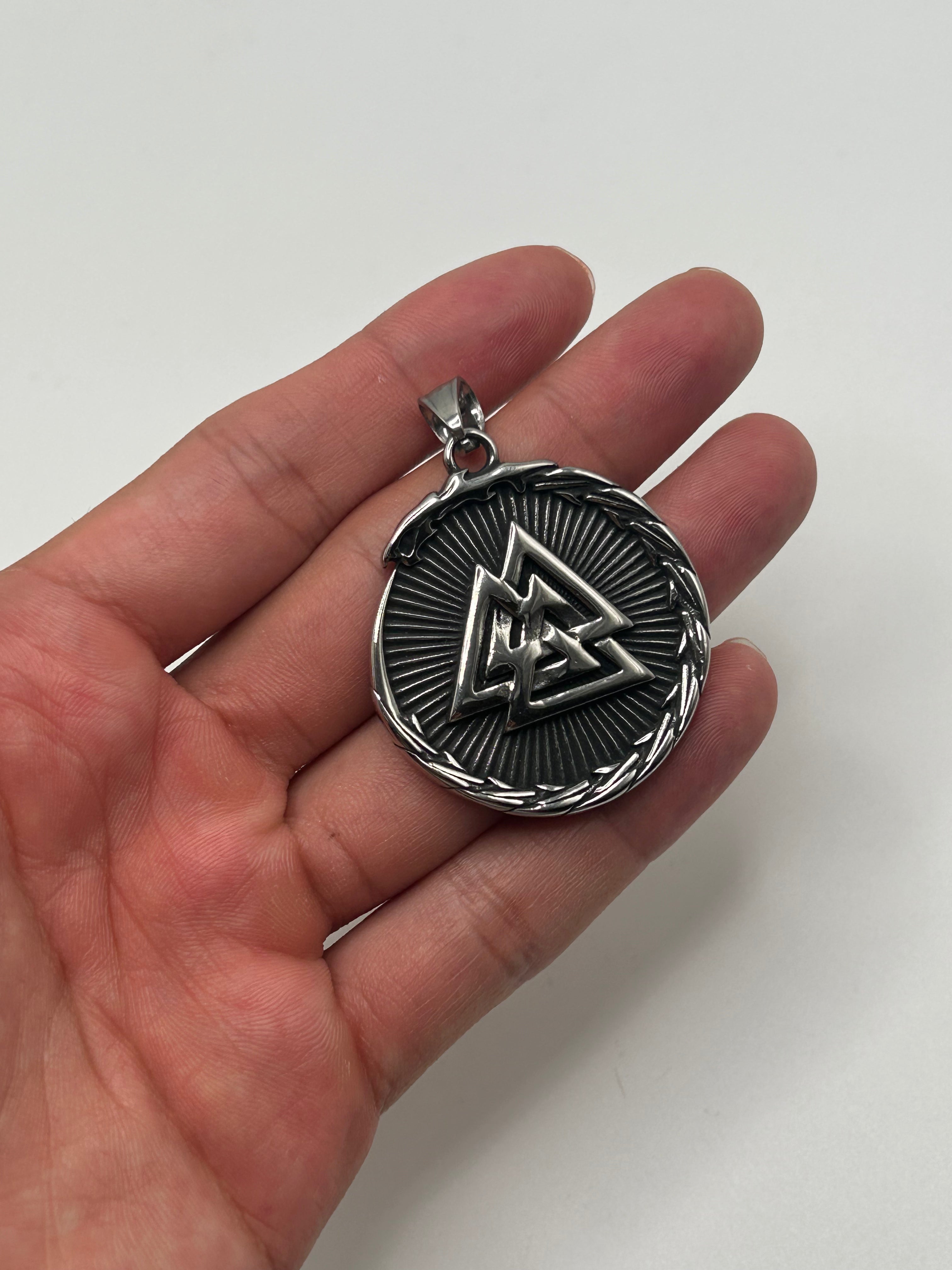 316L Stainless Steel Circle Valknut Pendant - Relic Series